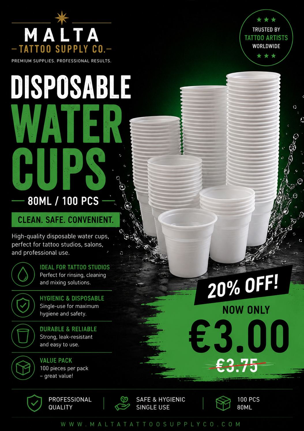 💧 DISPOSABLE WATER CUPS – 80ML (100 PCS) 💧